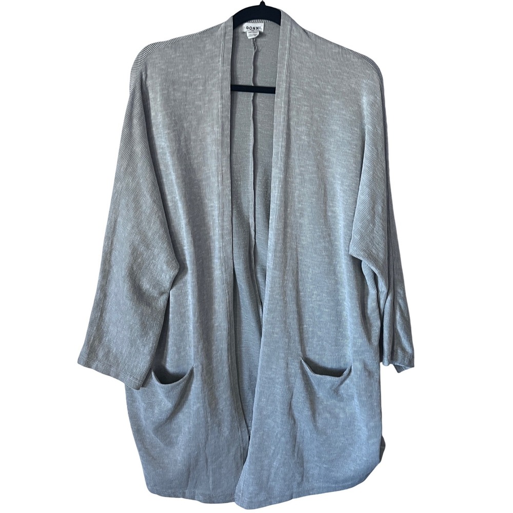 DONNI.‎ Knit Duster Cardigan Open Front Pockets Striped OSFA One Size